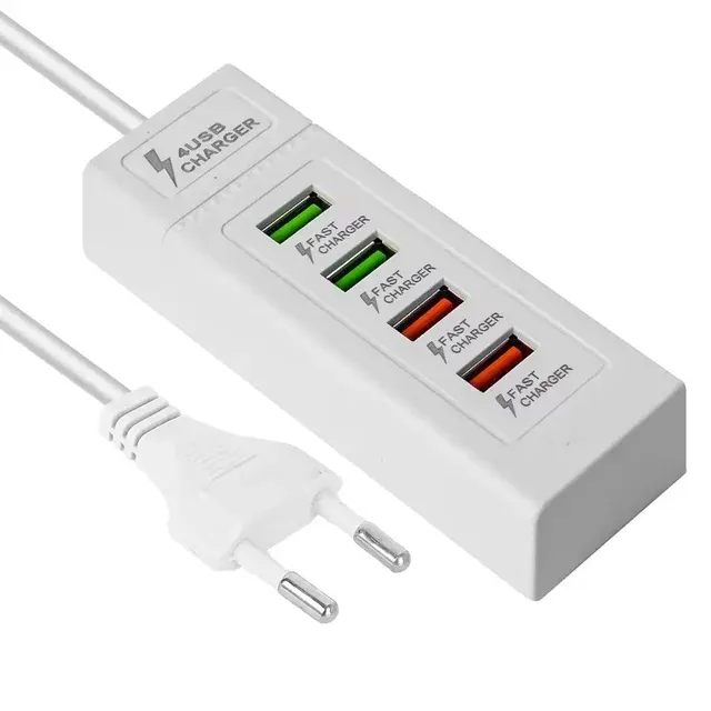 GEATIX 4-Port USB High-Speed Fast Charger Wall Adapter – Universal Multi-Port USB Hub, Smart IC Protection, Flame-Retardant ABS | White