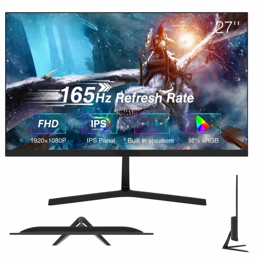 BUEROTIKA B27M2 27-Inch Full HD 165Hz IPS Gaming Monitor (3ms Response, 98% sRGB, 300 cd/m² Brightness, Integrated Dual 2W Speakers) — DisplayPort, Dual HDMI, Audio Out | BLACK