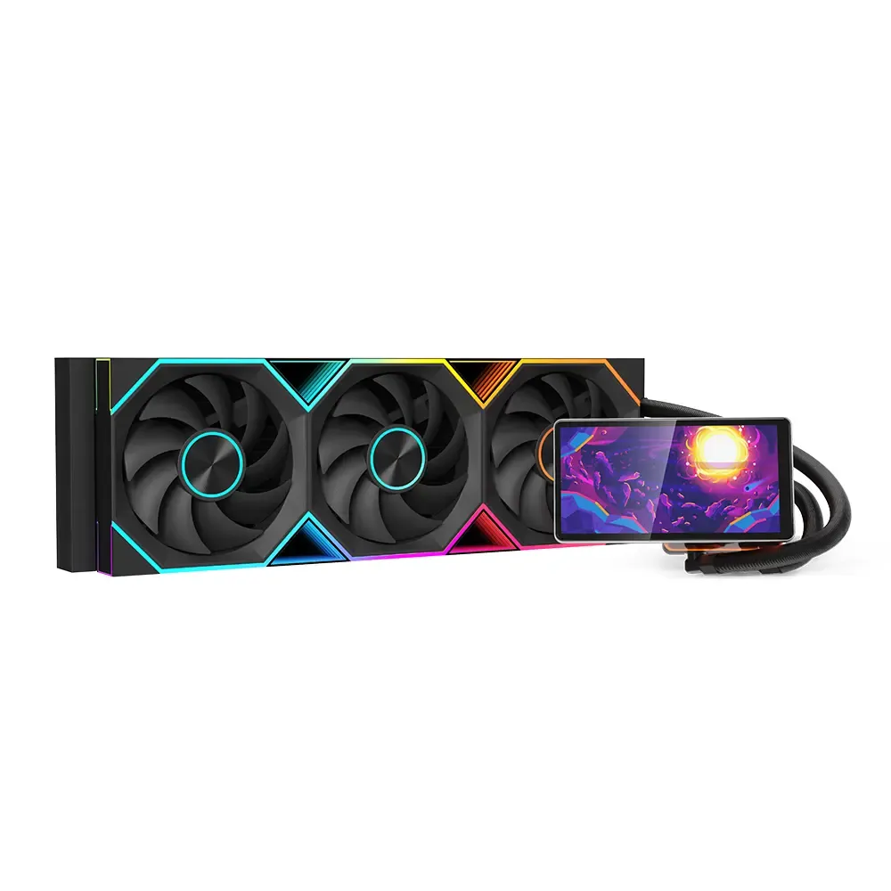 Jungle Leopard Pro Flow 360 ARGB Liquid CPU Cooler With 5.5-Inch 270° Rotating Screen (360mm Aluminum Radiator, 2700RPM High-Performance Pump, Triple HDB PWM Fans)