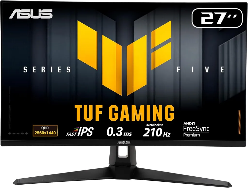ASUS TUF Gaming Series 5 VG27AQ5A-L 27-Inch QHD Fast IPS Gaming Monitor – 210Hz OC, 0.3ms Minimum, ELMB Sync, FreeSync Premium, HDR10, 95% DCI-P3, DisplayPort 1.4, Dual HDMI 2.0 & Fully Ergonomic Stand