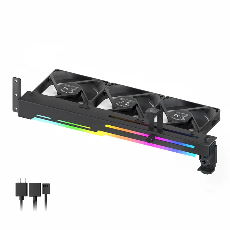 AsiaHorse VoltEd GPU Support Bracket with 3× 80mm ARGB Fans – GPU Brace with PWM Cooling, 5V 3-Pin Sync, Adjustable Design, Strong GPU Support & RGB Lighting, Black
