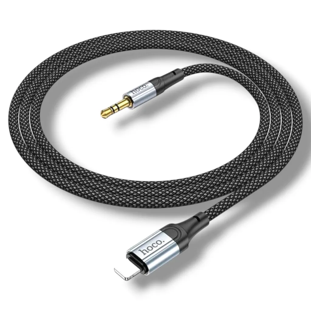 HOCO UPA26 Audio Cable | Lightning to 3.5mm | Built-In DAC | Hi-Fi Audio | 1M Braided Nylon | Metal Connectors | Black