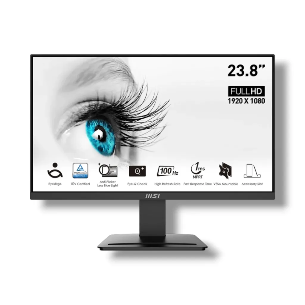 MSI PRO MP243XW 23.8-Inch Full HD 100Hz IPS Business Monitor (1ms MPRT, Less Blue Light PRO, Adaptive-Sync, Integrated 3W Dual Speakers) — HDMI 1.4, DisplayPort 1.2a, Phone Slot, VESA 75×75 Mountable | WHITE