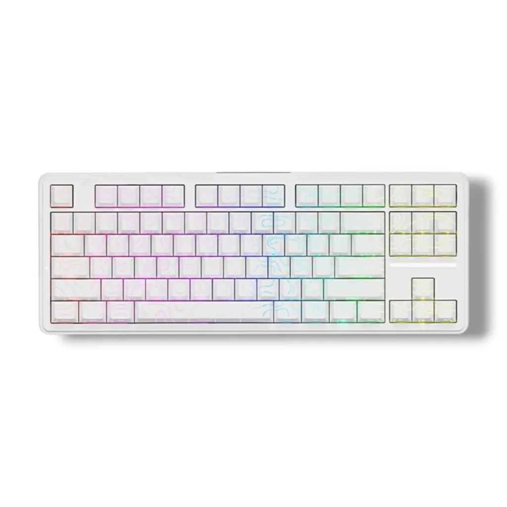 ATK A87 Pro Contour White (Side-Print) 80% TKL Tri-Mode Mechanical Gaming Keyboard (Polar Latte V2 Linear Switches, Massive 12,000mAh Battery, Hot-Swap, Gasket Mount, Five-Layer Dampening, South-Facing ARGB)